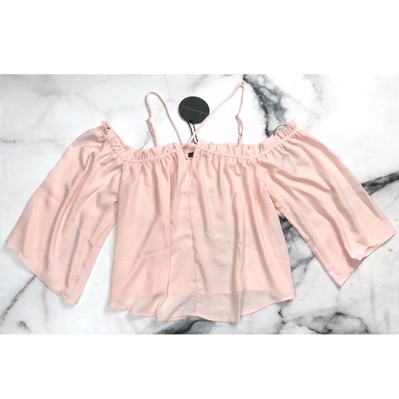 Peach blouse off the shoulder ruffle trim Small - Picture 2 of 5